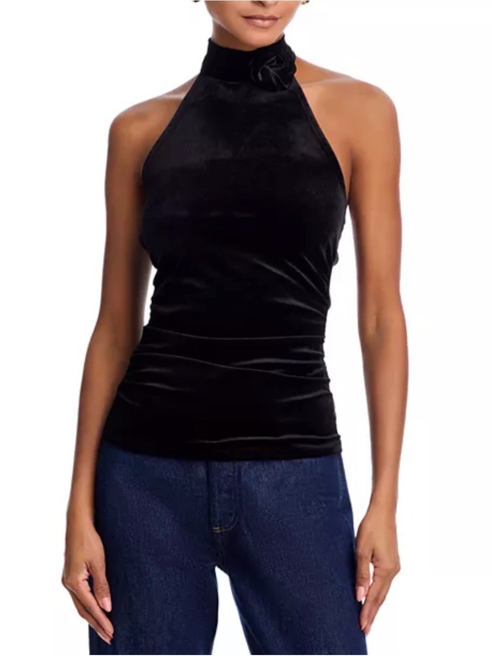 AQUA Rosette Velvet Halter Top black size XXS